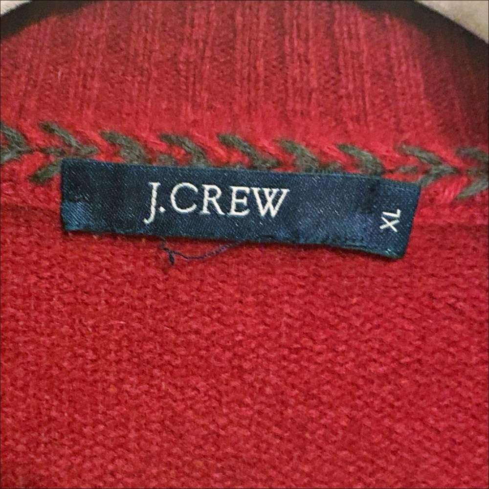 J. Crew Lambswool Quarter Zip Red Sweater Half Fair Isle Christmas Lambs Wool XL - Picture 4 of 8
